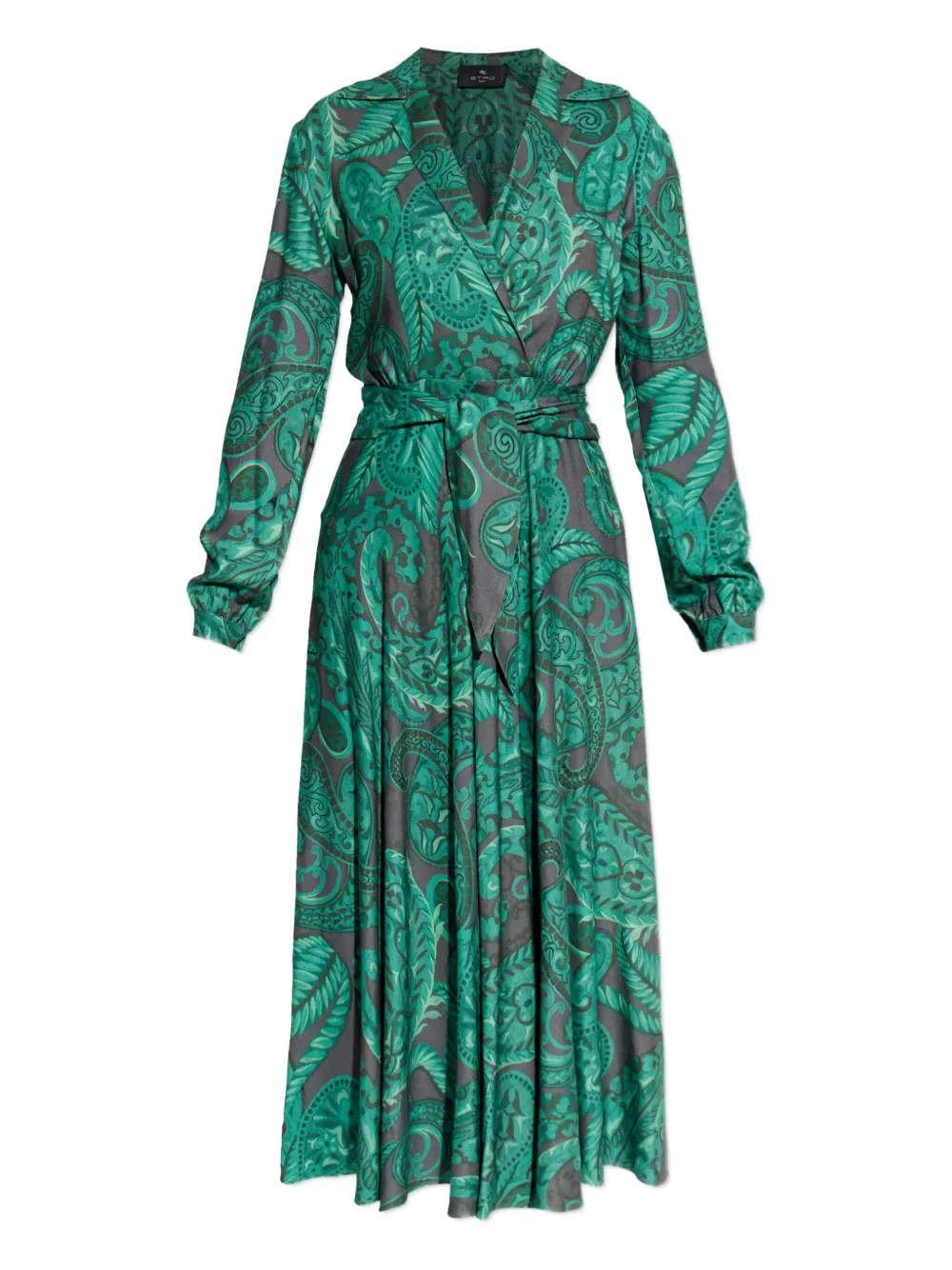 Etro Paisley-print Tie-waist Midi Day Dress In Green