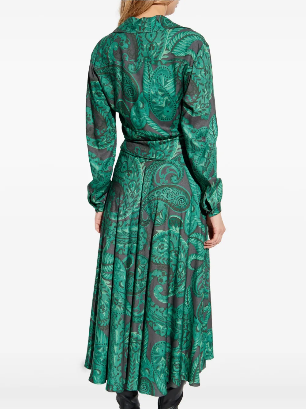 Etro Paisley-print Tie-waist Midi Day Dress In Green