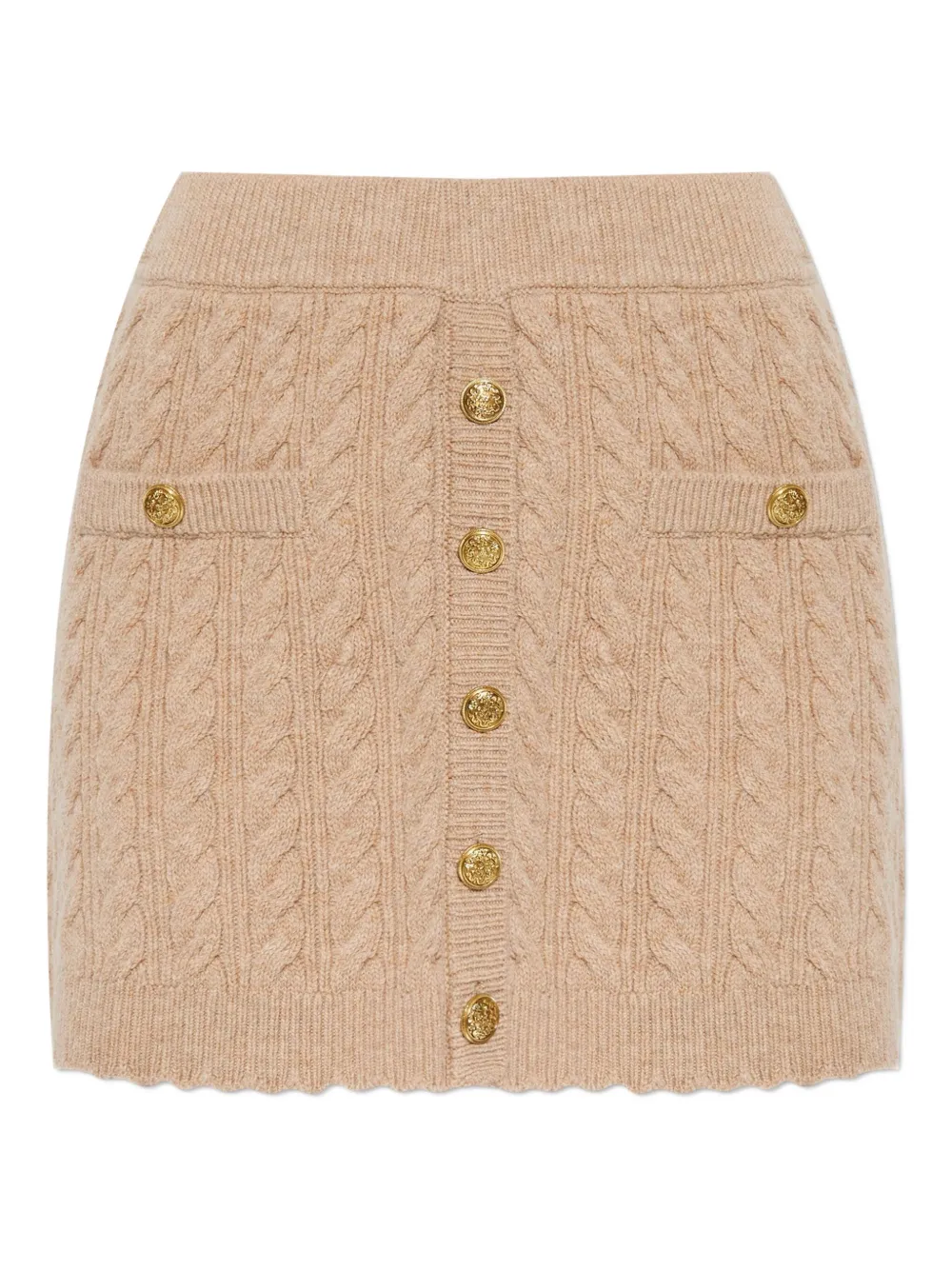 Loveshackfancy Berritt Cable-knit Button Mini Skirt In Nude