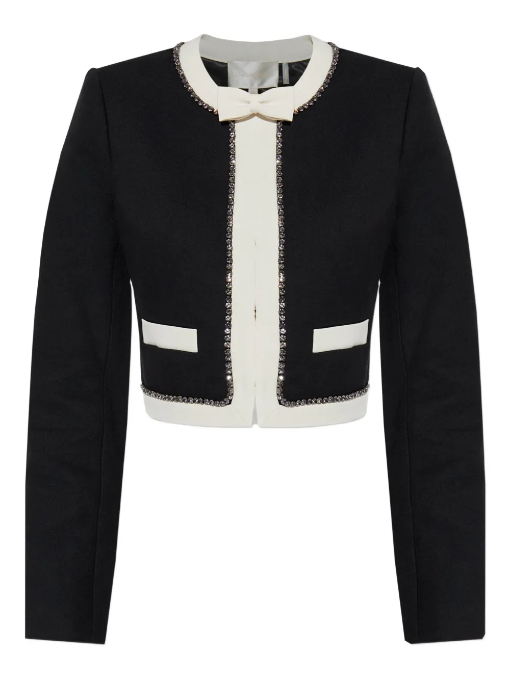 Loveshackfancy Ralphette Crystal Trim Colorblock Jacket In Black
