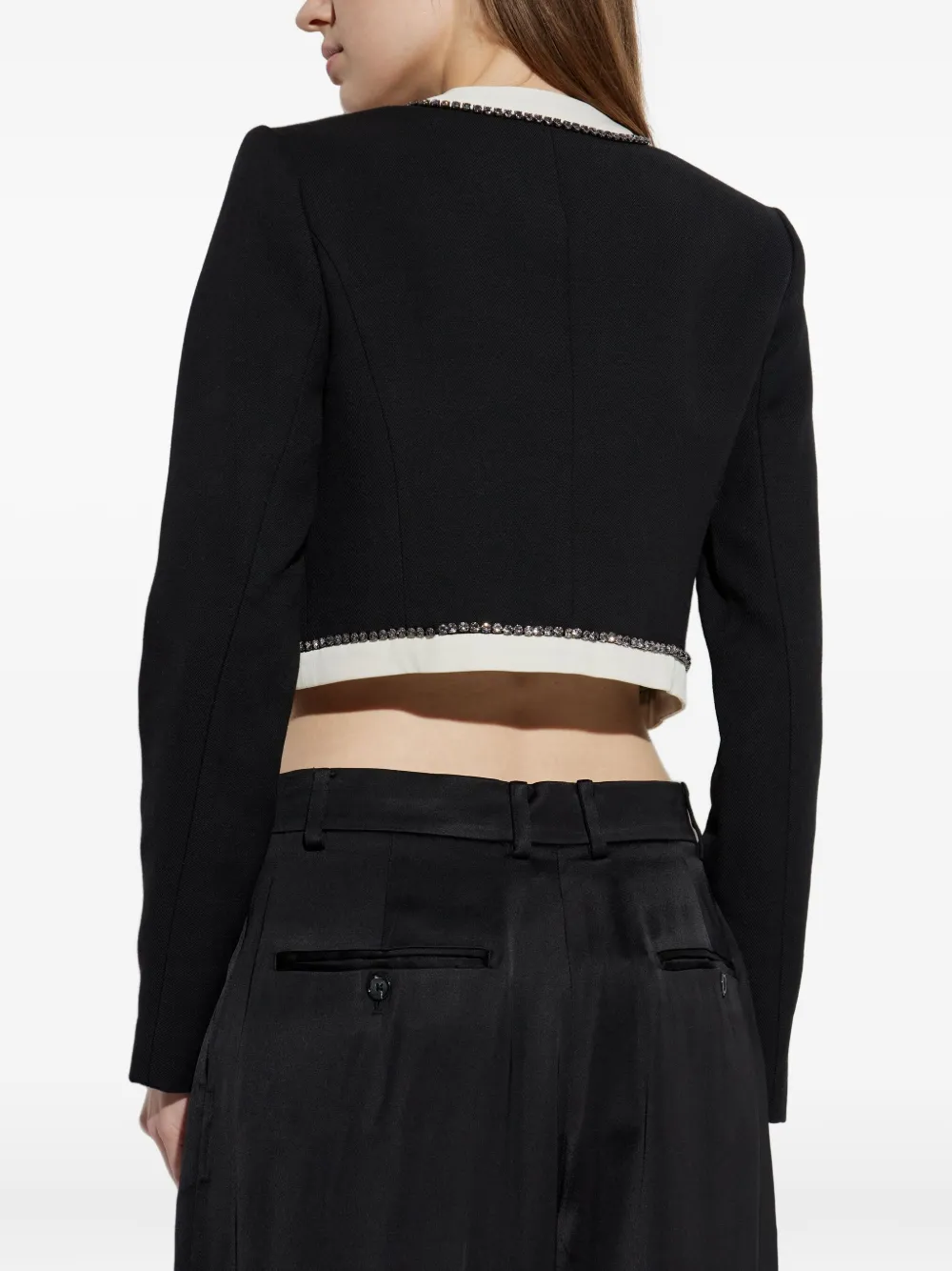 Loveshackfancy Ralphette Crystal Trim Colorblock Jacket In Black