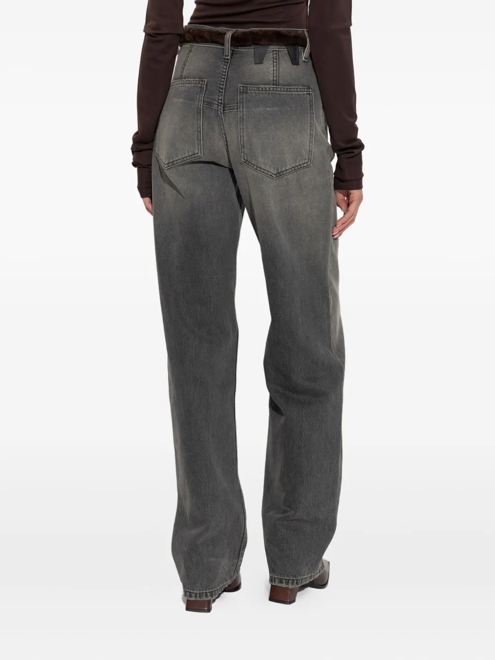 Darkpark Straight Leg Denim Fur Belt In Gray