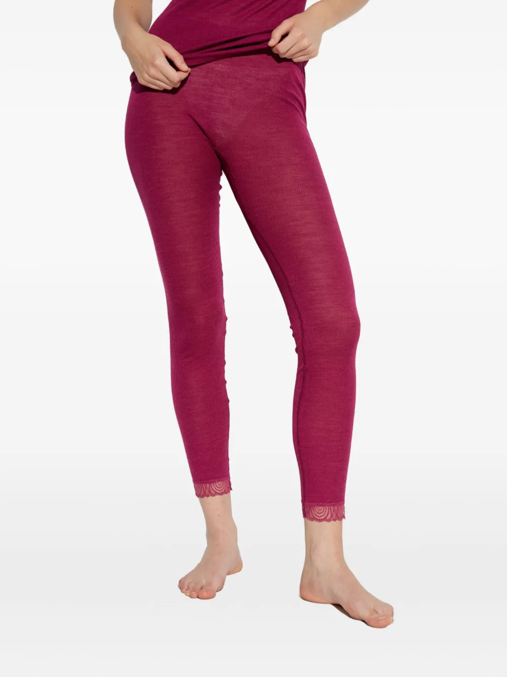 Hanro Lace Leggings In Pink