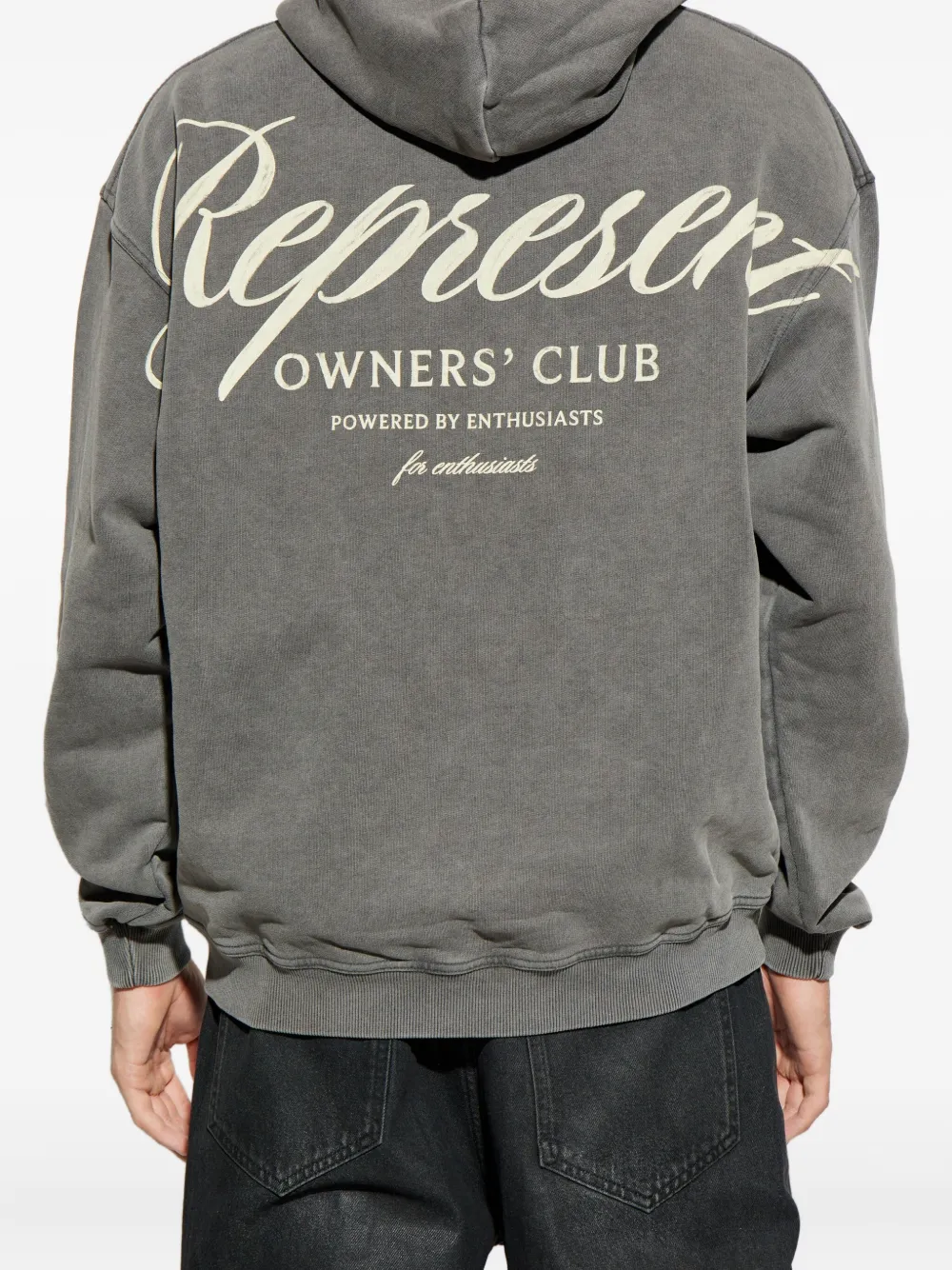 Represent Owners Club Script Hooded Cotton Sweatshirt In Gray