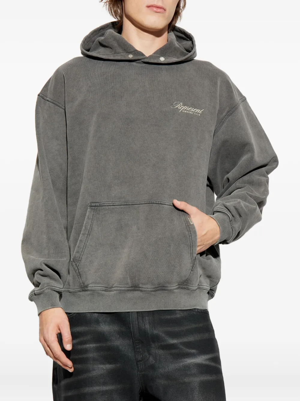 Represent Owners Club Script Hooded Cotton Sweatshirt In Gray