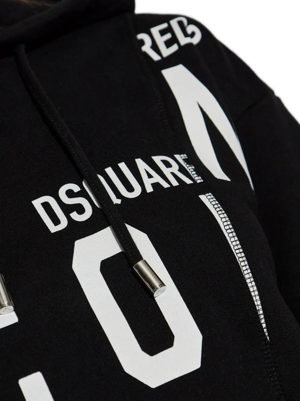 Dsquared2 Asymmetric Hem Cropped Hoodie Drawstring In Black
