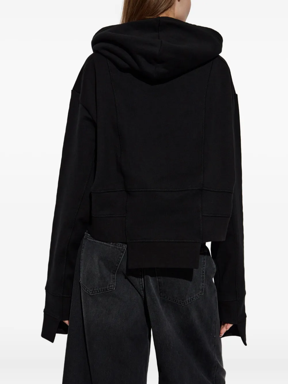 Dsquared2 Asymmetric Hem Cropped Hoodie Drawstring In Black