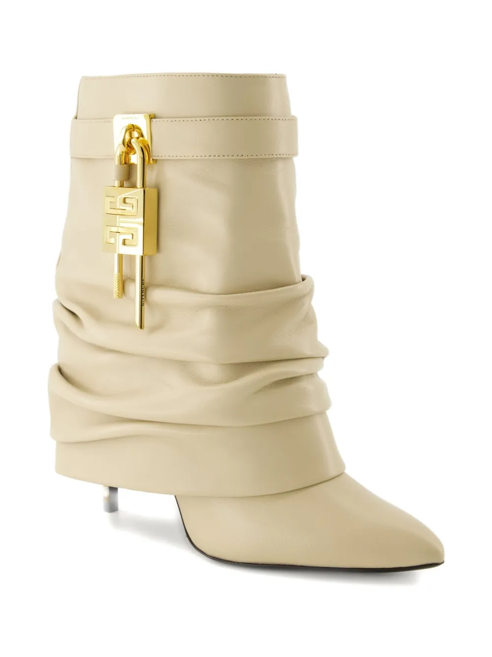 Givenchy 90mm Shark Lock Stiletto Leather Boots In Neutral