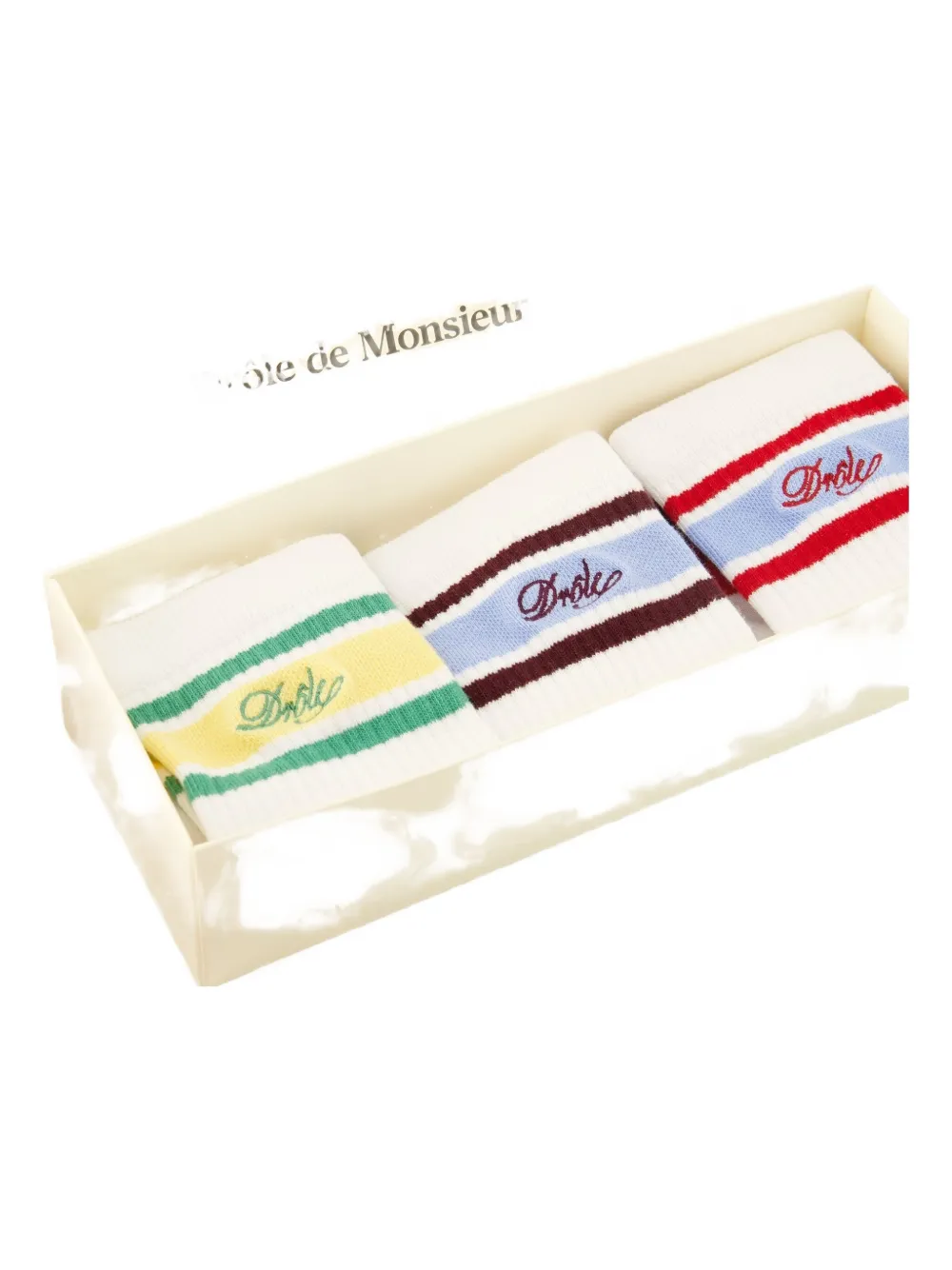 Drôle De Monsieur La Chaussette Drôle Rayée Socks (pack Of Three) In White