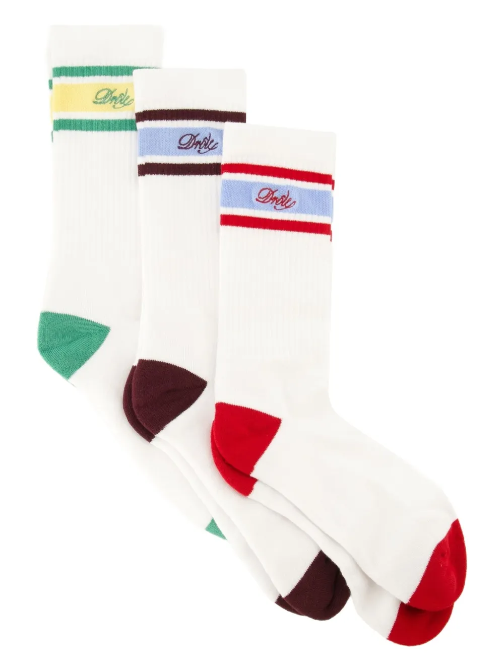 Drôle De Monsieur Drie paar La Chaussette Drôle Rayée sokken Wit