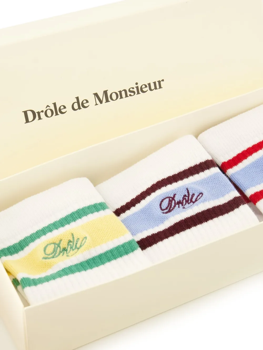 Drôle De Monsieur Drie paar La Chaussette Drôle Rayée sokken Wit