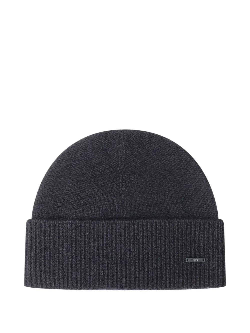 Hugo Boss Logo-plaque Ribbed Beanie Hat In Gray