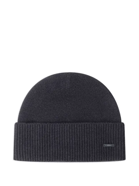 BOSS logo-plaque ribbed beanie hat