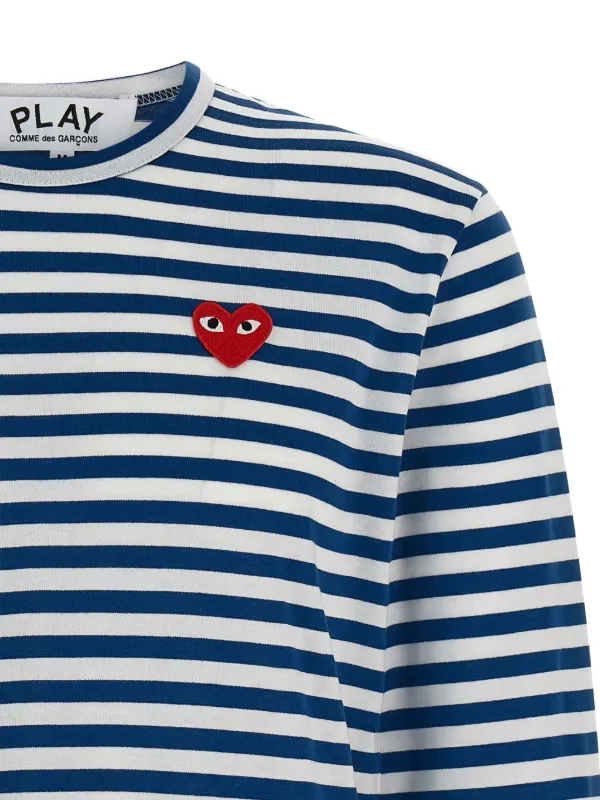 Comme Des Garçons Play Striped logo-patch T-shirt | Blue | FARFETCH