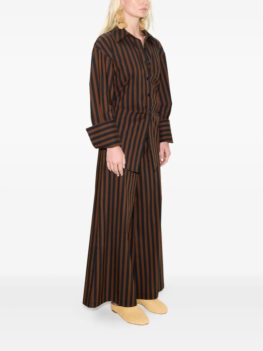 Simon Miller Striped Button Loch Poplin Shirt In Brown