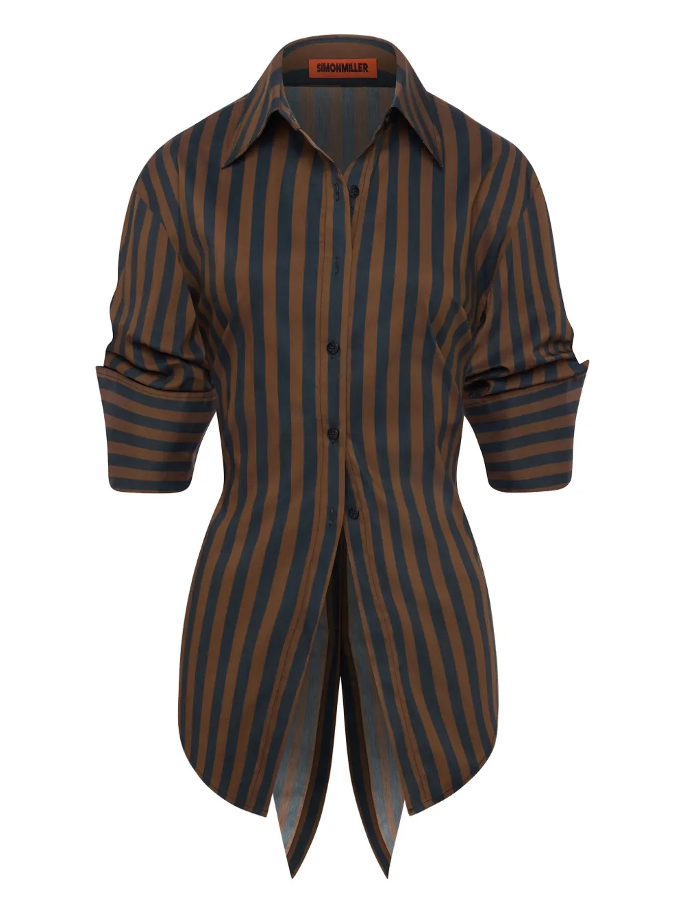 Simon Miller Striped Button Loch Poplin Shirt In Brown