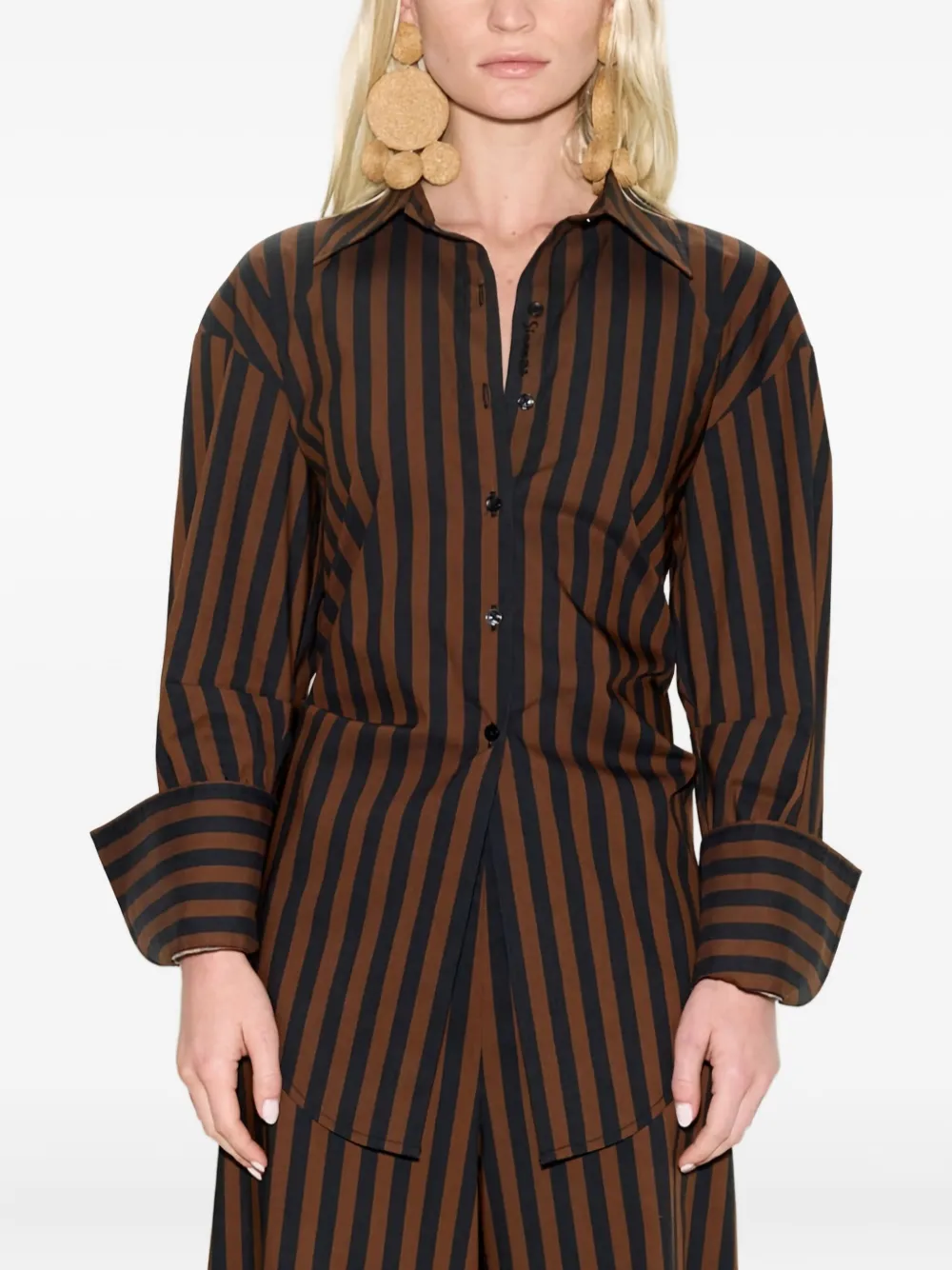 Simon Miller Striped Button Loch Poplin Shirt In Brown