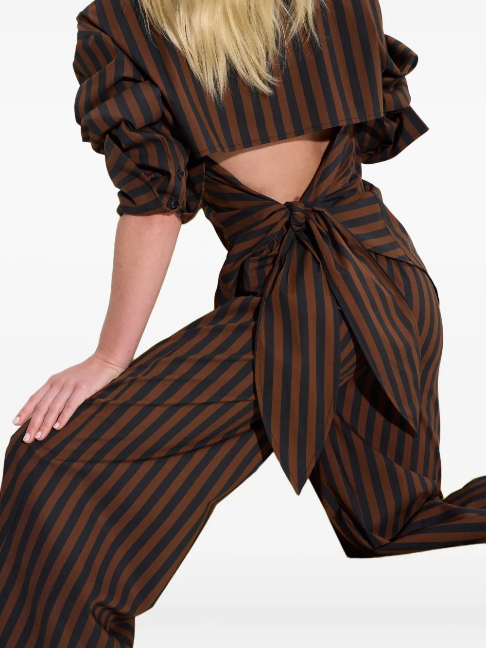 Simon Miller Striped Button Loch Poplin Shirt In Brown