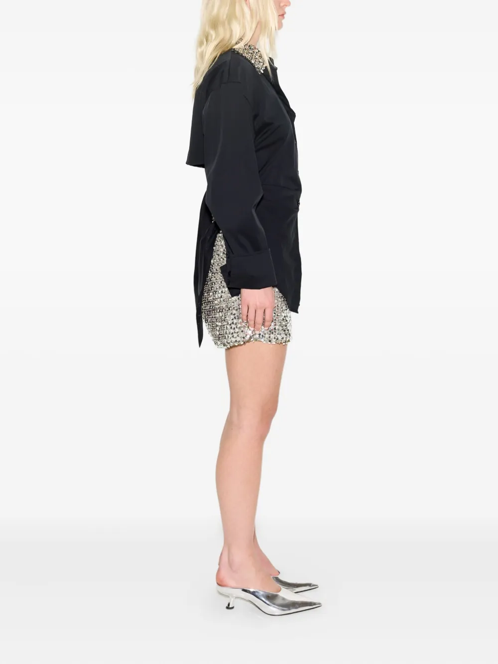 Simon Miller Embellished-loch Button-up Shirt In Black