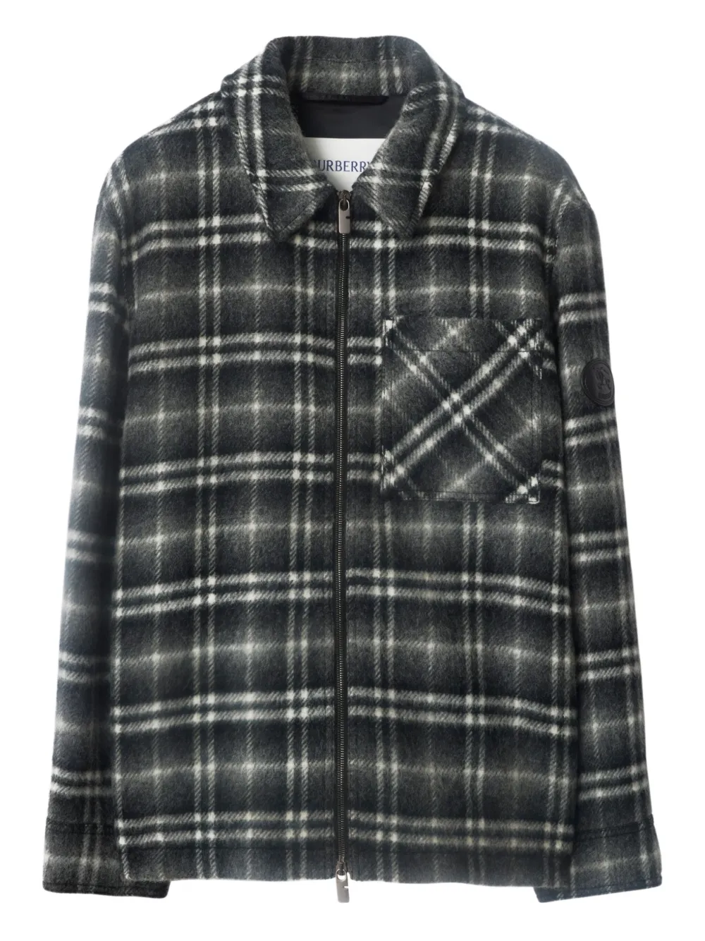 Burberry Check Wool Overshirt In Black