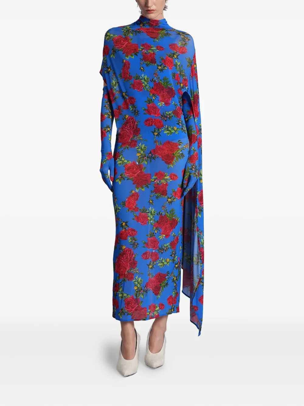 Magda Butrym floral-print draped dress - Blauw