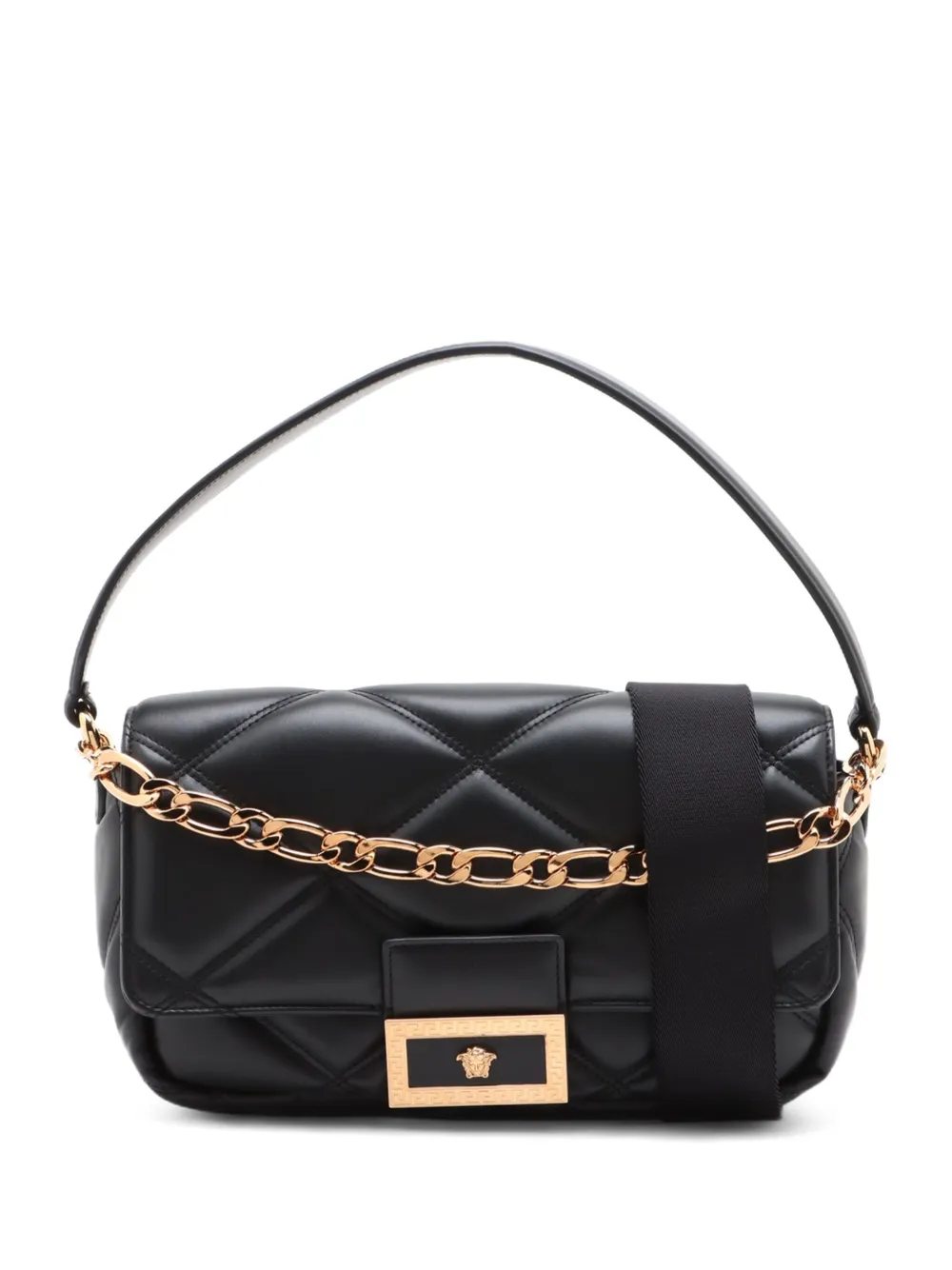 Pre-owned Versace 2020 Greca Flame Top-handle Shoulder Bag In Black