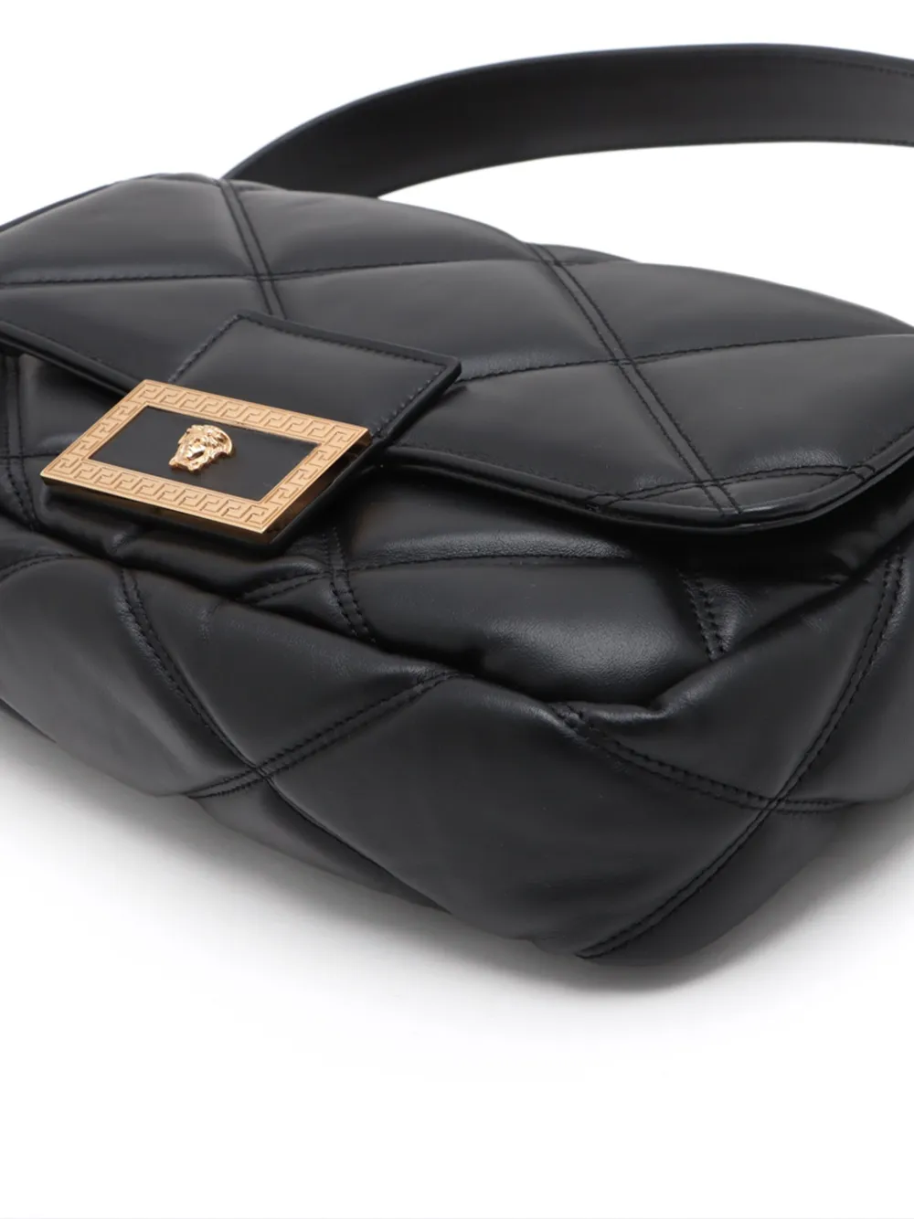 Pre-owned Versace 2020 Greca Flame Top-handle Shoulder Bag In Black