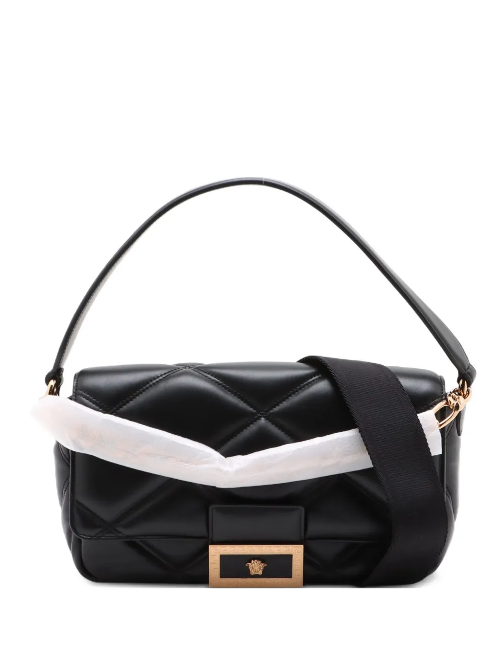 Pre-owned Versace 2020 Greca Flame Top-handle Shoulder Bag In Black