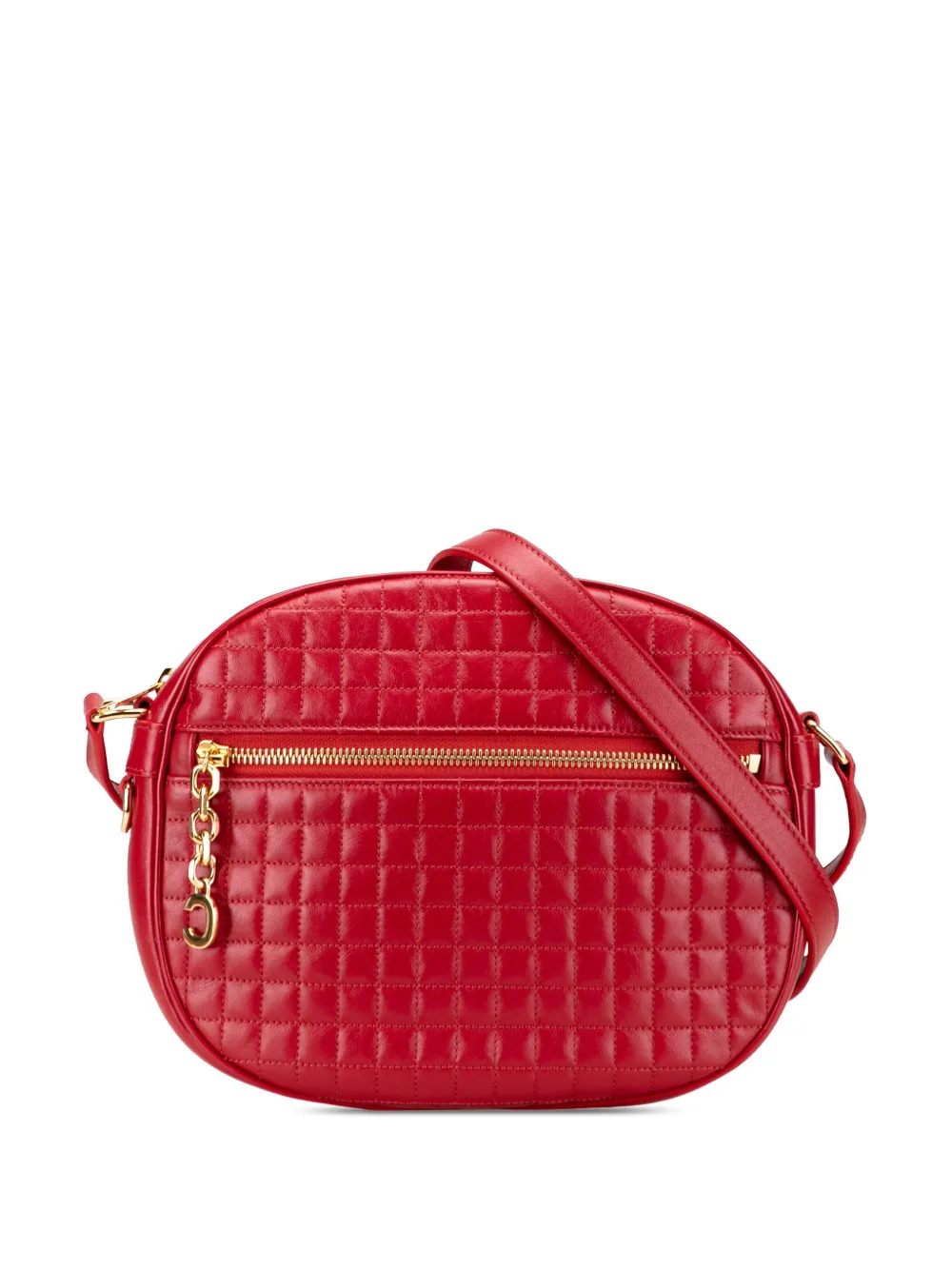 Pre-owned Celine 2019 Medium Quilted Calfskin C Charm Camera Bag Crossbody Bag In Red