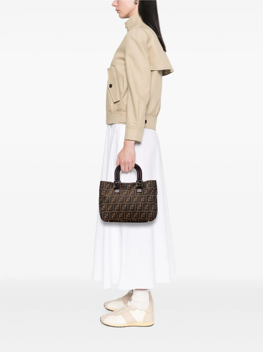 Pre-owned Fendi 2000-2010 Small Zucca Canvas Twins Tote Bag In Brown