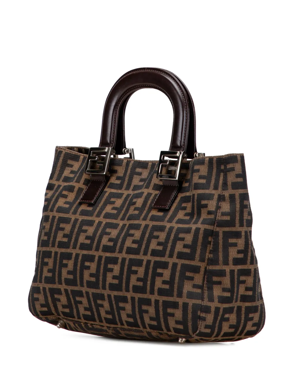 Pre-owned Fendi 2000-2010 Small Zucca Canvas Twins Tote Bag In Brown