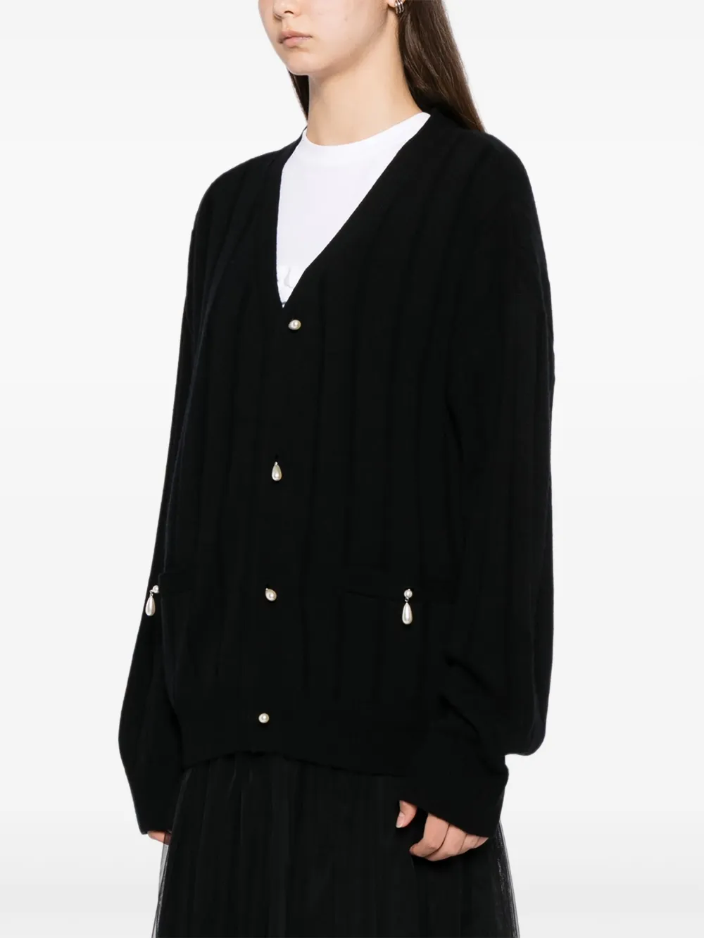 Kimhēkim Pearl-embellished Wool Cardigan In Black