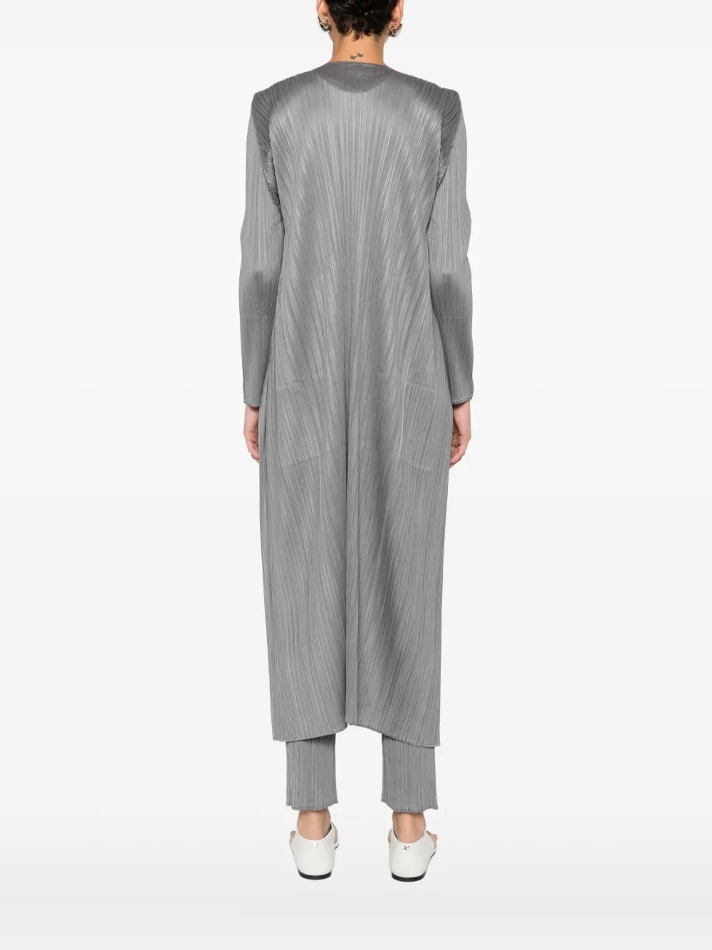 Issey Miyake Open-front Pleated Coat In Gray