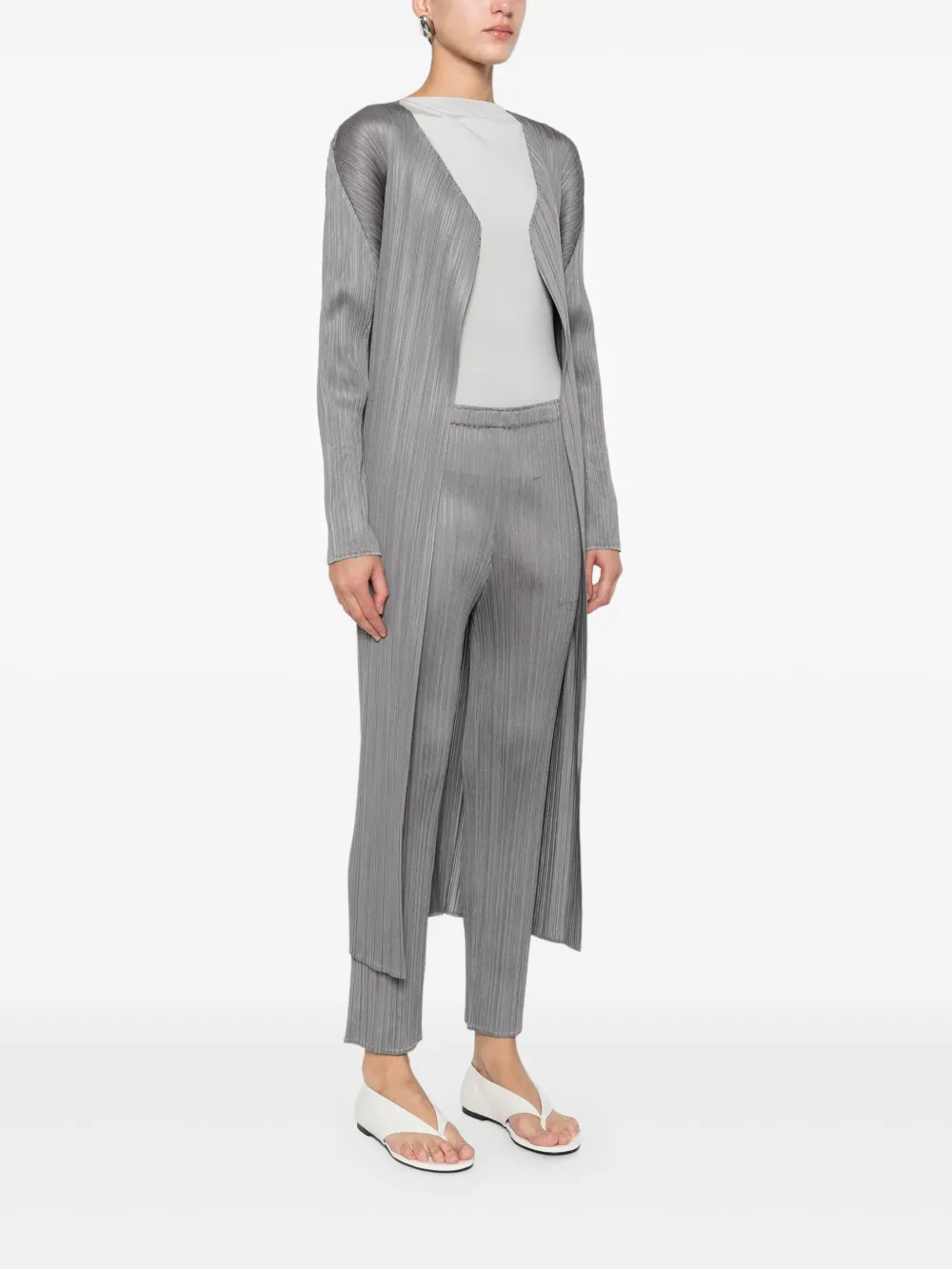 Pleats Please Issey Miyake Mantel met open voorkant Grijs