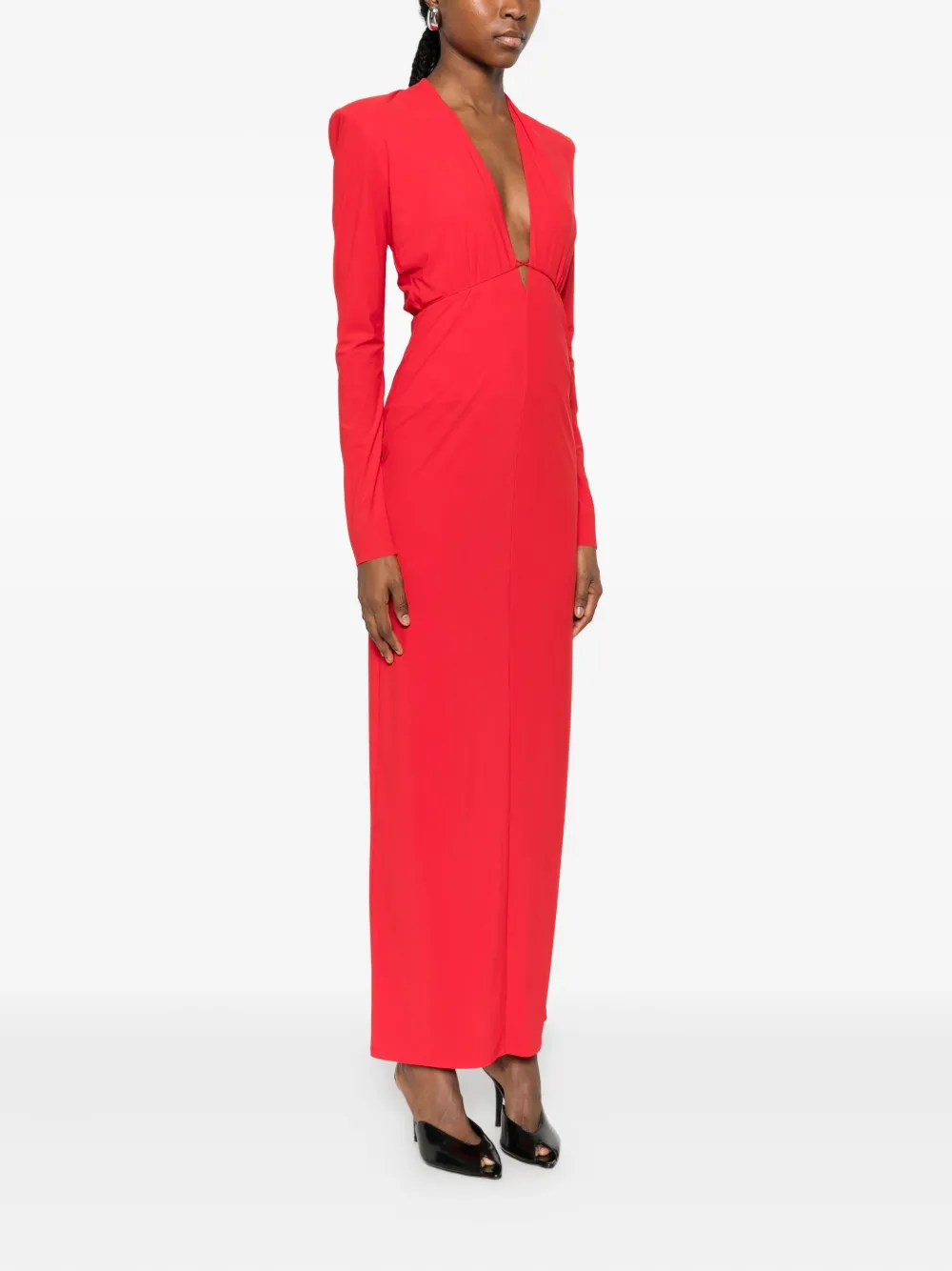 Amazuìn V-neck Maxi Dress In Red