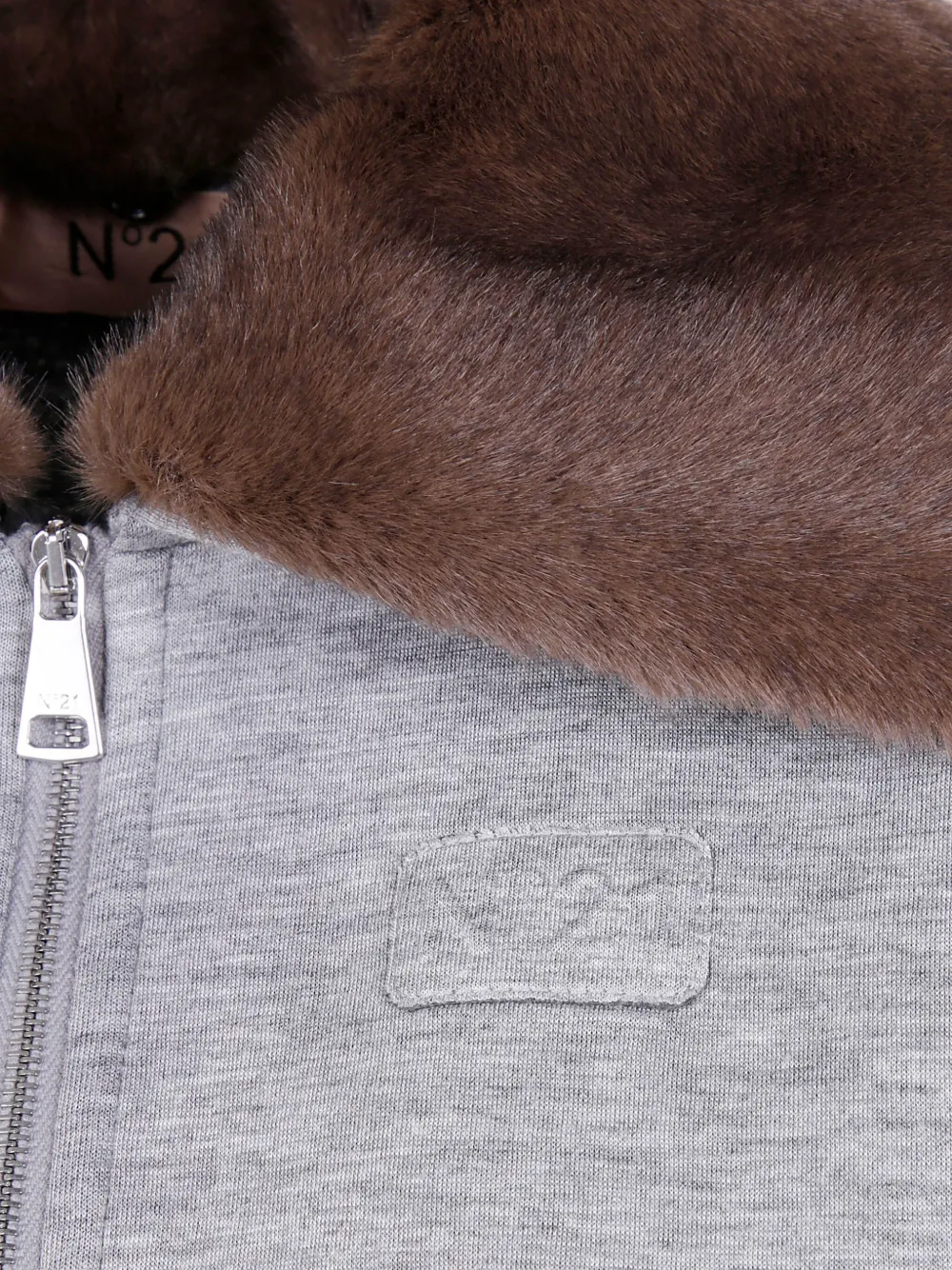 N°21 Fur Collar Zip Jacket In Gray