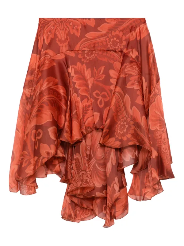 ETRO フローラル ラッフルスカート | オレンジ | FARFETCH JP