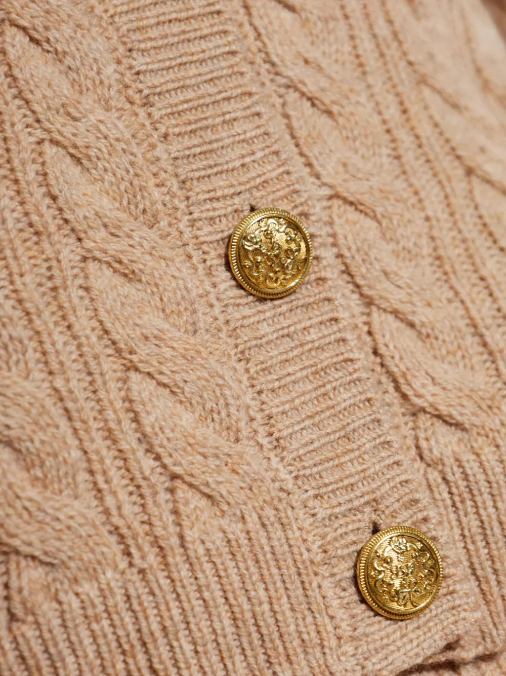 LoveShackFancy Kabelgebreid vest met knoop Beige