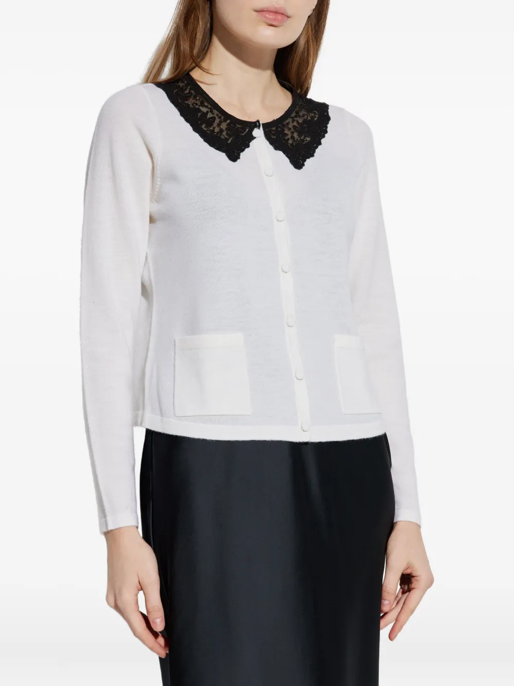 LoveShackFancy Vest met kanten kraag en zak Wit