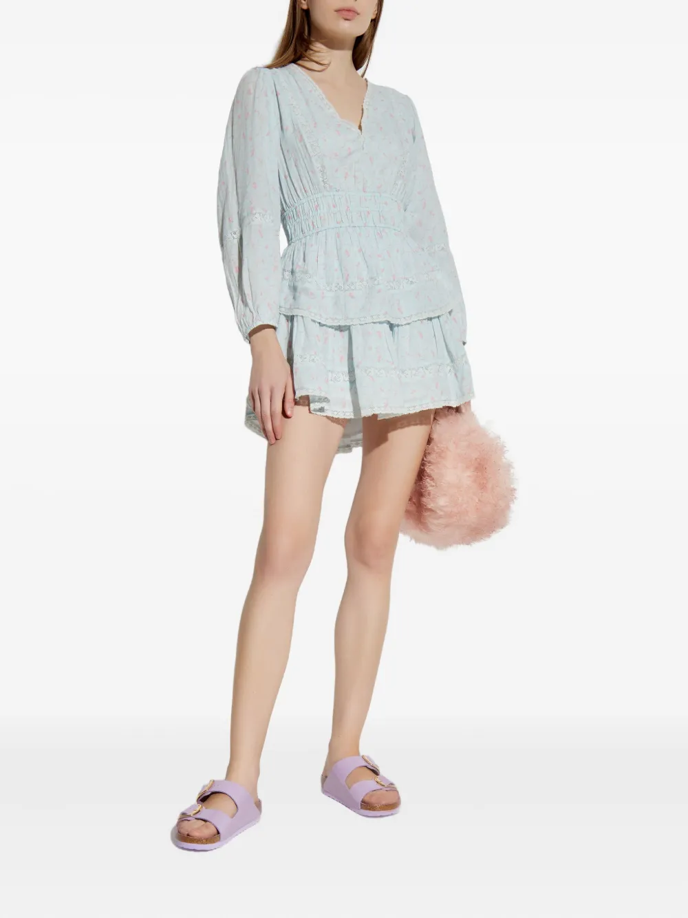 LoveShackFancy lace tiered mini dress - Blauw