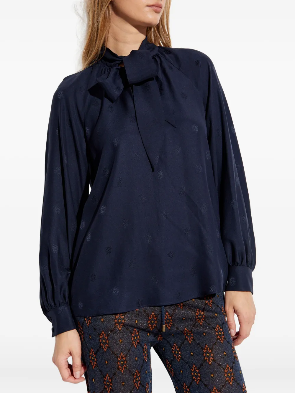 Etro Bow Long-sleeved Blouse In Blue