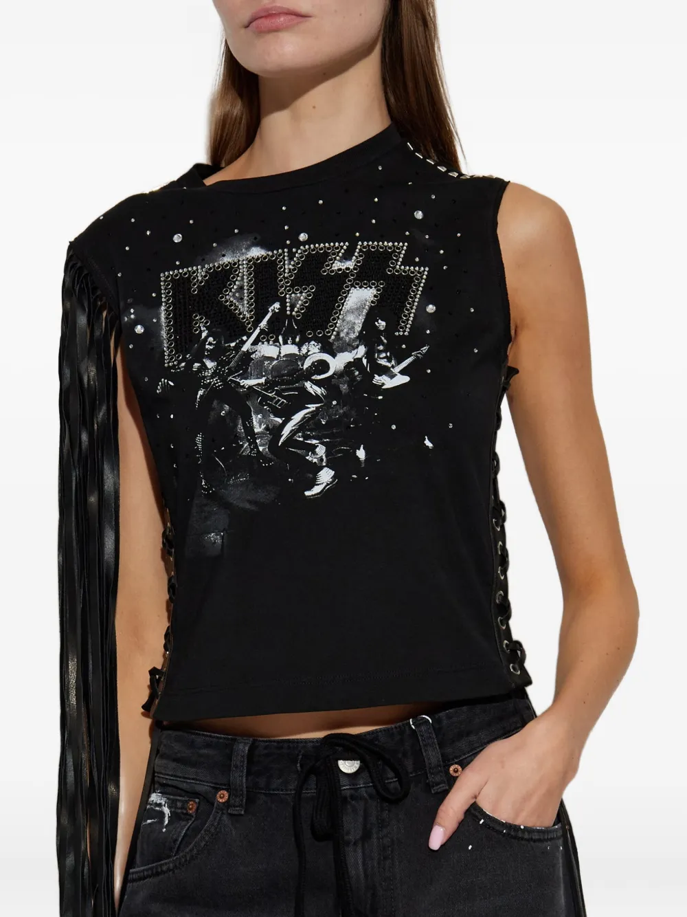 DSQUARED2 Mouwloze top met franje detail Zwart