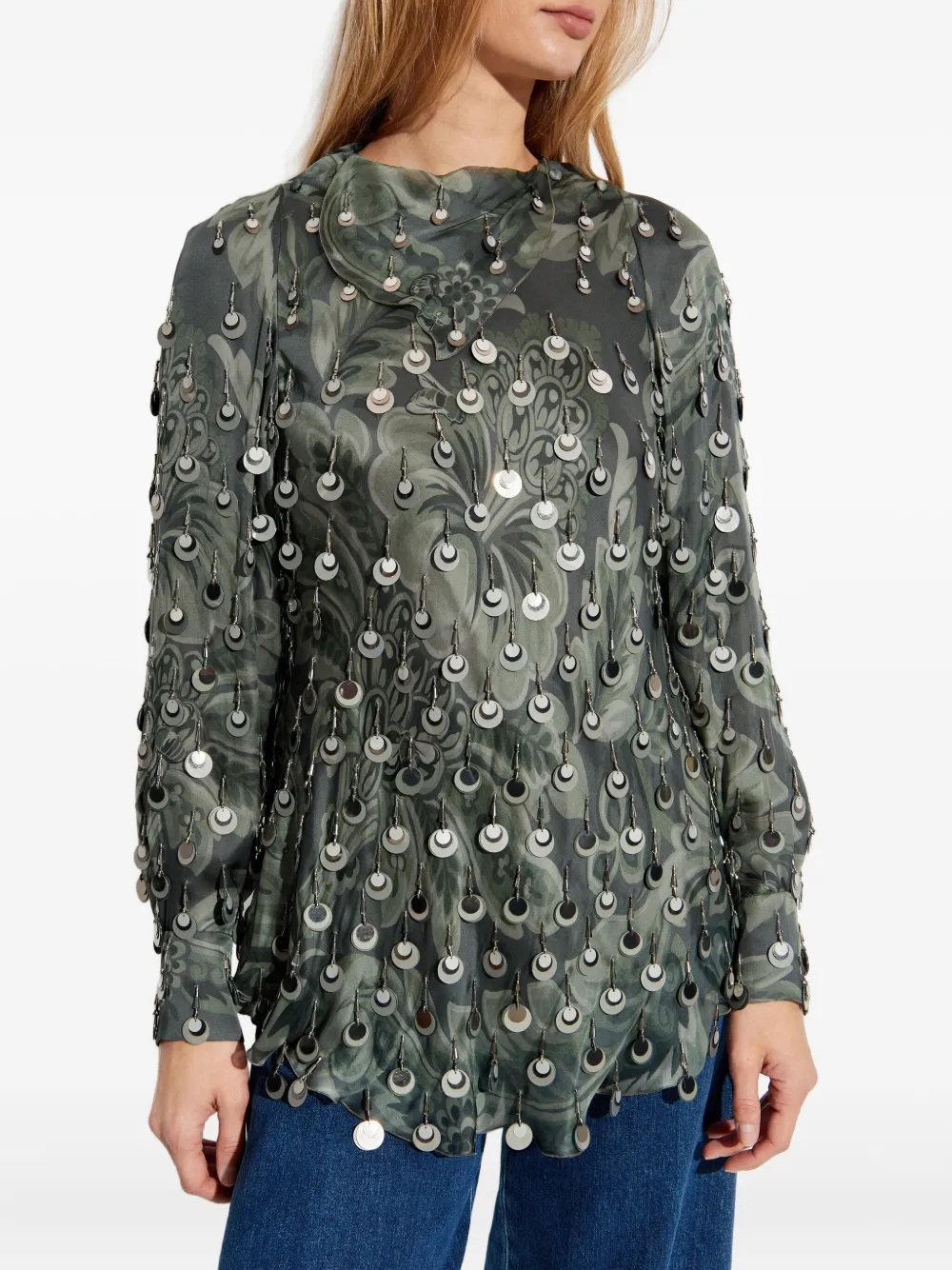 Etro Embellished Floral Blouse In Green