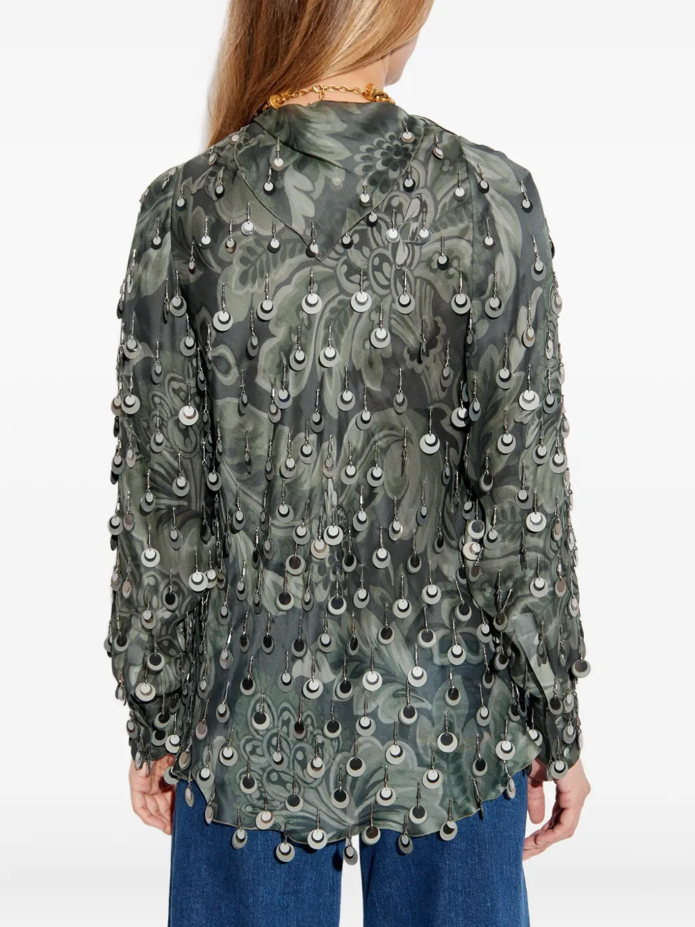 Etro Embellished Floral Blouse In Green