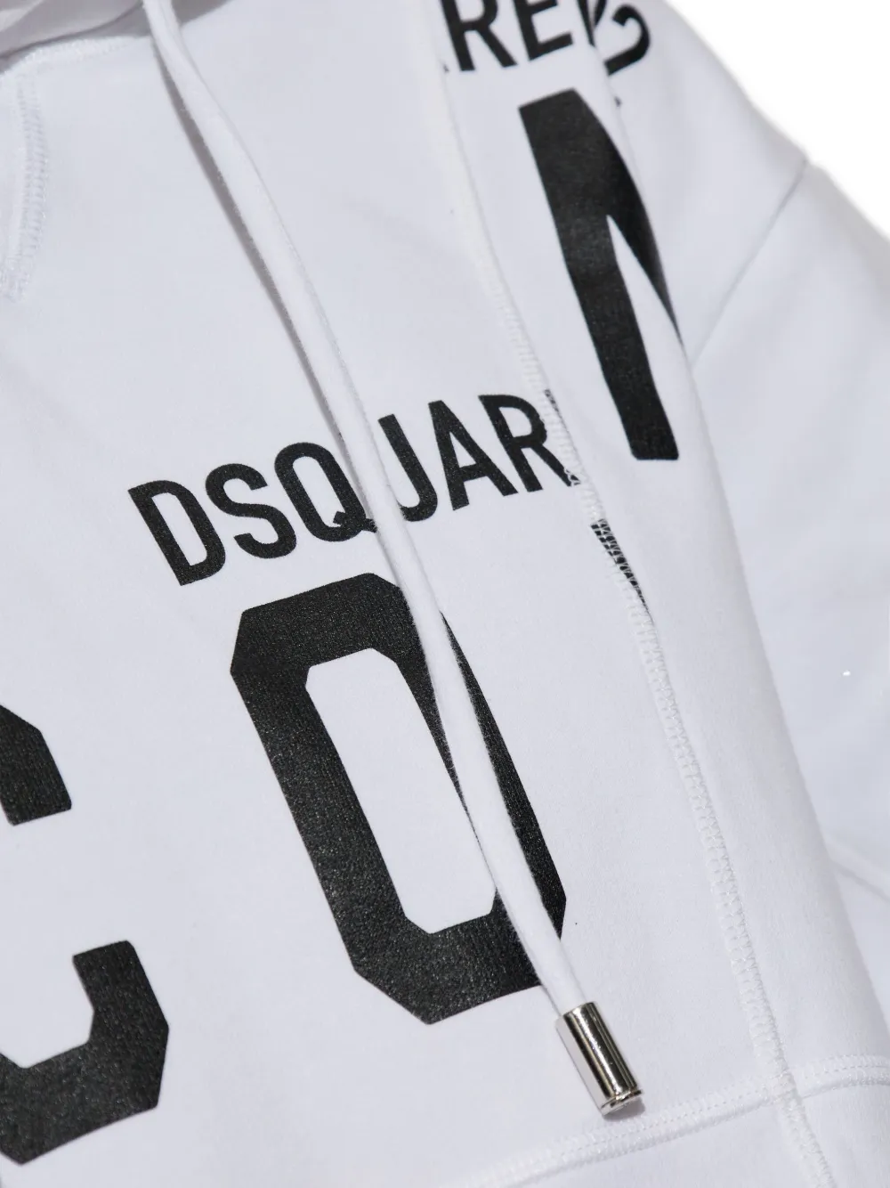 Dsquared2 Asymmetric Hem Cropped Hoodie Drawstring In White