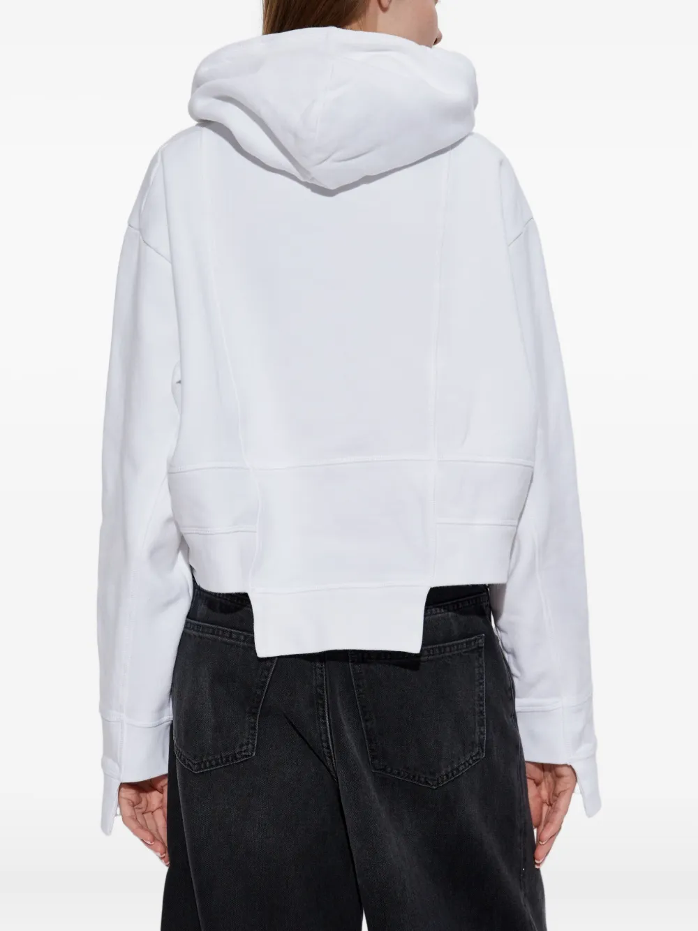 Dsquared2 Asymmetric Hem Cropped Hoodie Drawstring In White