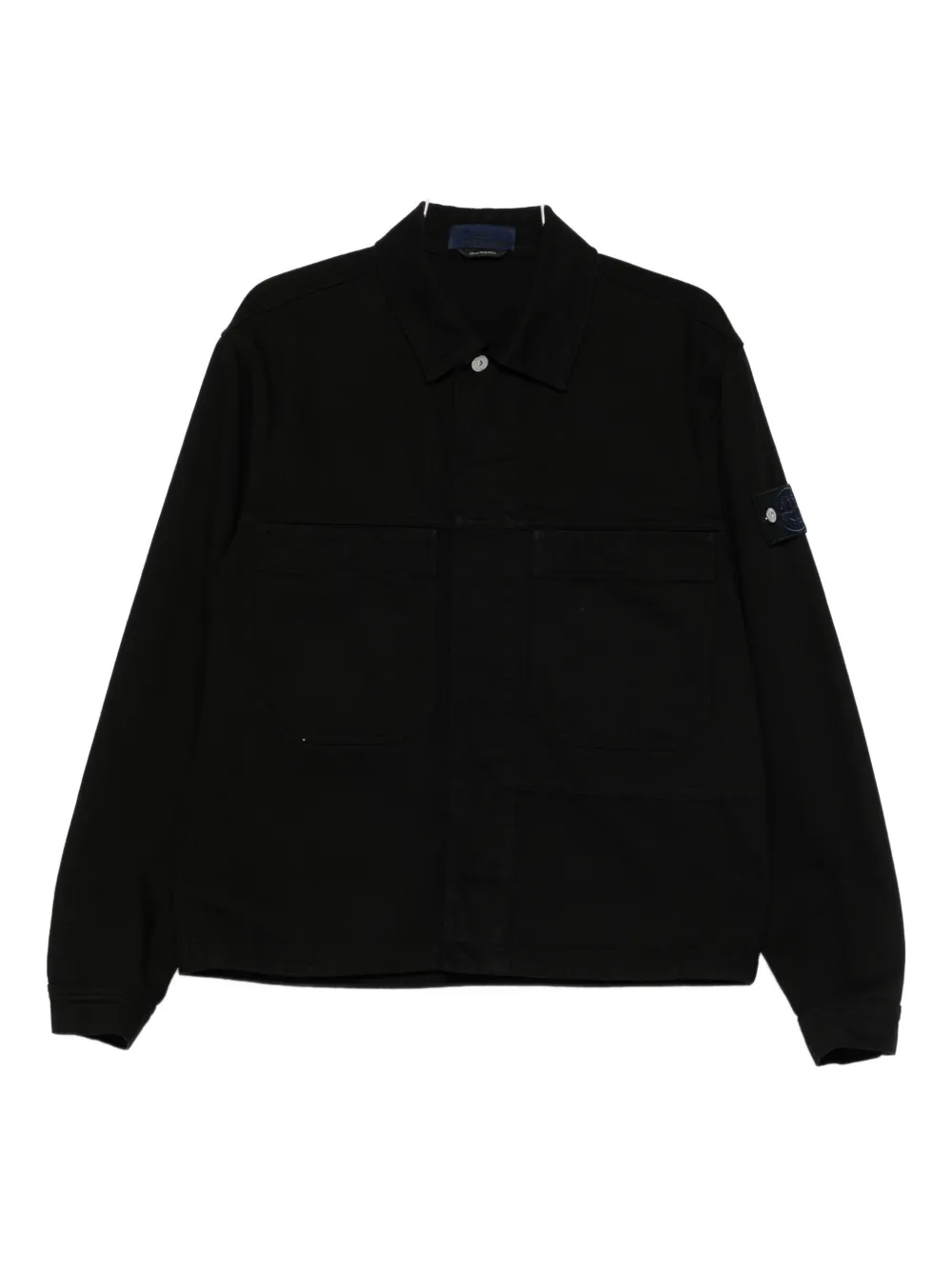 Stone Island Collared Denim Jacket Featuring Front Pockets In Black