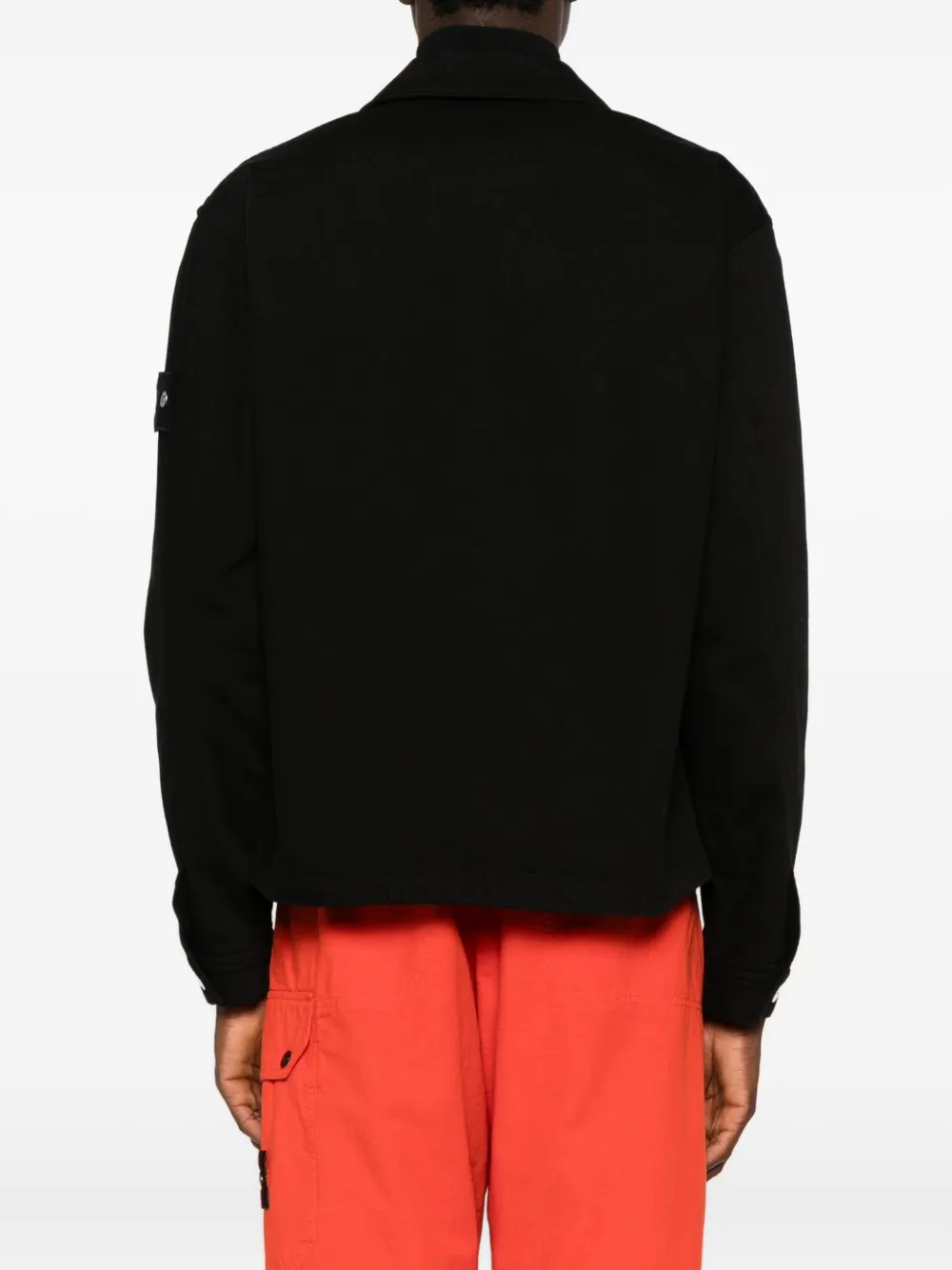 Stone Island Collared Denim Jacket Featuring Front Pockets In Black