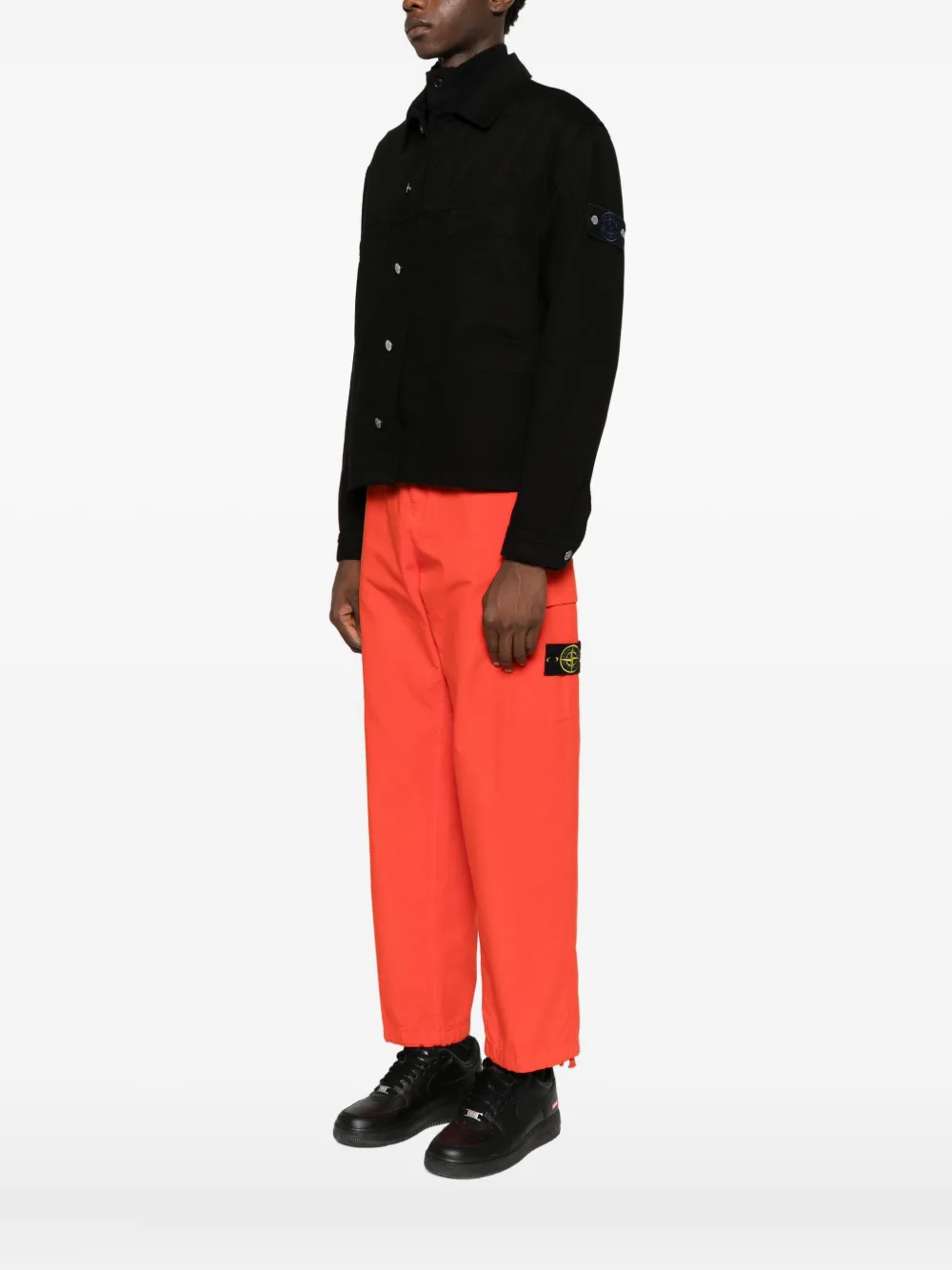 Stone Island Collared Denim Jacket Featuring Front Pockets In Black