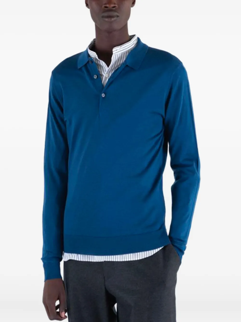 John Smedley Poloshirt met lange mouwen Blauw